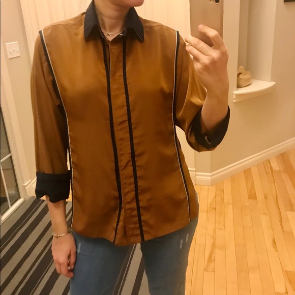 Ginger color-navy blue Silk shirt - Picture 5 of 5